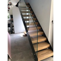 Escalier en acier minimaliste à double poutre, marches en verre flottantes personnalisées, escalier à double poutre pour la maison