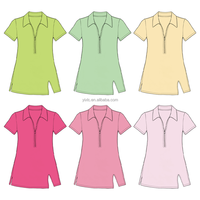 Robe de yoga pour filles, manches courtes, col polo, demi-zip, jupe trapèze, ourlet fendu sur le côté, tenue athlétique pour enfants, golf, école