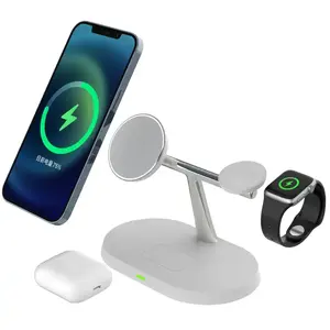 Soporte de cargador inalámbrico magnético de Venta caliente 3 en 1 para iPhone para Apple Watch estación de acoplamiento de escritorio de carga rápida