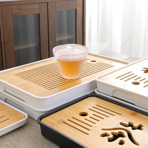 Plateau de préparation à sec pour thé, petit plateau individuel pour infusion à sec, plateau de récupération d'eau, plateau pour service à thé, plateau de drainage en mélamine blanche - Product Image 2