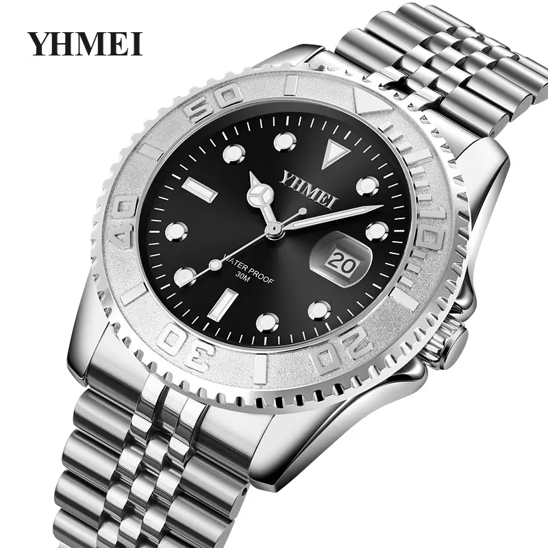 Watches luxury brands high quality original casual business silver watches solid stainless steel men's quartz watches