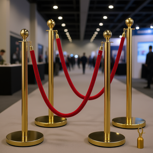 เสาคั่นทองเหลืองพร้อมเชือกกำมะหยี่สีแดง 4 ชิ้น สำหรับงานแสดงสินค้า - Product Image 2