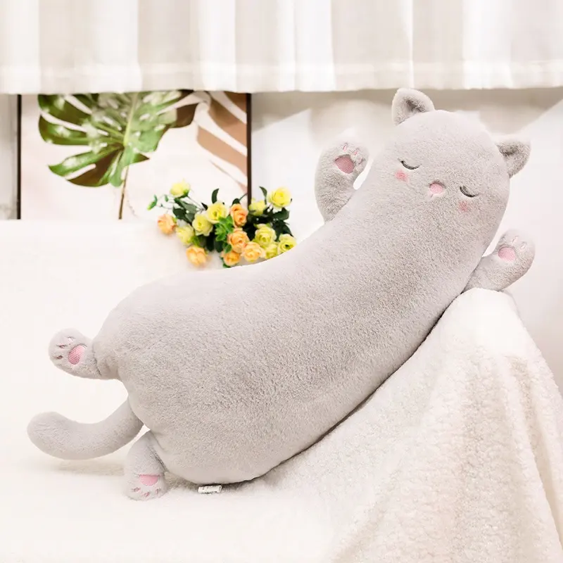 Best Price Soft Long Body Cat Black Grey White Brown Cat Pillow Cute Stuffed Plush Long Cat Throw Pillow For Kids