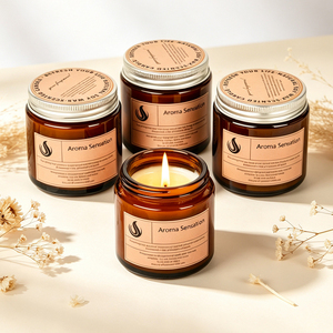 Bougie parfumée en verre ambré, très demandée, 100g, 200g, options de taille, emballage personnalisé, parfum en gros - Product Image 1