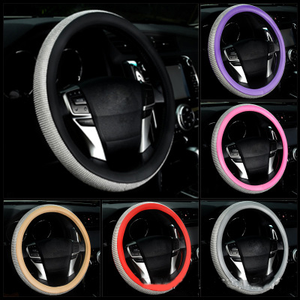 Diamantes de imitación de cristal Ajuste universal Rueda antideslizante de 15 pulgadas Cubierta de <span class=keywords><strong>volante</strong></span> de coche <span class=keywords><strong>con</strong></span> purpurina de cuero de diamante - Product Image 6