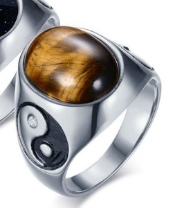 Wholesale the Eight Diagrams Yin Yang <strong>Ring</strong> Rhinestone <strong>Ring</strong> Blue Sandstone <strong>Tiger</strong> <strong>Eye</strong> Stainless Steel <strong>Rings</strong> for Men - Product Image 2