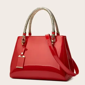 New Wine Red Patent Leather Ladies Handbag - Large Capacity, High-grade Texture, Stylish Foreign Trade Tote for Women Women Bags