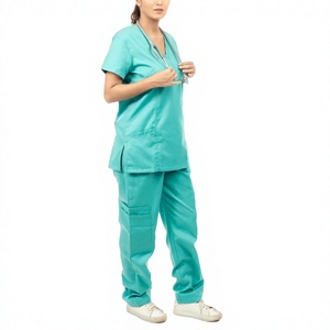 Ensemble de tenues médicales pour femmes, col en V, manches courtes, uniforme d'hôpital, tenue de travail d'infirmière en tissu avec poches, polyester/coton, détection d'aiguilles - Product Image 3
