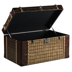 Different size decorative vintage aluminum leather storage trunk box with lock