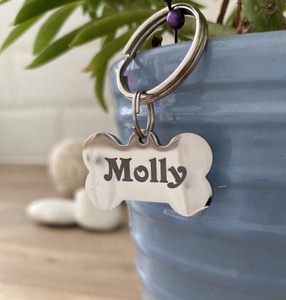 Collar de grabado de metal de acero inoxidable con logotipo personalizado, placa de identificación para perros, hueso en blanco - Product Image 4