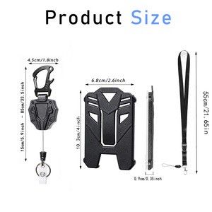 Wholesale heavy-duty retractable pull-tab <b>ID</b> badge roll, detachable mobile phone lanyard, <b>ID</b> card <b>holder</b>, black set - Product Image 3