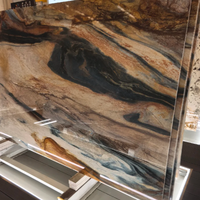 Dalle de quartzite brésilien Van Gogh avec des rayures orange et bleues pour comptoirs de cuisine, plans de toilette et revêtements muraux