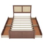 Cama de Ratán de Tamaño Completo con 4 Cajones de Almacenamiento, Estructura de Madera Maciza, Cabecera de Ratán Tejido Natural, Cama con Plataforma para Dormitorio - Product Image 2