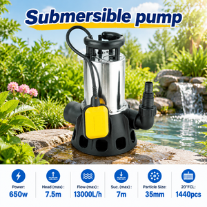 <span class=keywords><strong>Pompe</strong></span> submersible automatique en acier inoxydable pour <span class=keywords><strong>eaux</strong></span> usées 650W pour l'évacuation des inondations dans les cours et le changement d'eau des bassins à poissons - Product Image 1