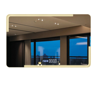 Miroir LED intelligent moderne avec affichage de la météo, de l'heure, de la température et de l'humidité, dimmable, anti-buée, mural, pour hôtel de luxe