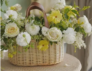 Tondo cesta de flores em formato de desenho, novo estilo, rattan, willows, tecido à mão, decoração de flores