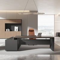 Bureau de direction moderne en forme de L, table de patron en bois de luxe, poste de travail de PDG avec armoire de rangement latérale, durable, facile à assembler