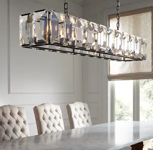 Sunwe Indoor Living Room Luxury Crystal Pendant Light Black Brass 42 Inch Harlow Crystal Rectangular Chandelier