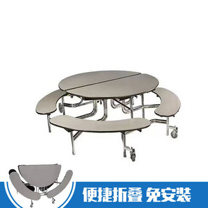 Mobile Round Folding <b>Table</b> With Built In Turntable Wood Color Stainless Steel Frame For Home Use - Product Image 5