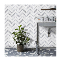 Carrelage en mosaïque de marbre vert clair poli pour sols/murs de villa moderne, décoration intérieure, carrelage en chevrons pour salle de bain et douche, vert foncé
