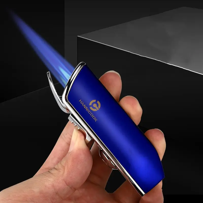 Encendedor de cigarrillos de Metal multifuncional, creativo, inflable, 3 directo, llama azul, a prueba de viento, portátil, seguro y duradero