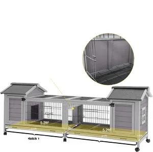 Rabbit cages with double houses and track indoor and outdoor guinea pig houses with deeper leak-proof trays and wheels