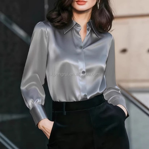 Spring/Summer Casual Fashion Plain Dyed <b>Blouse</b> Professional Breasted <b>Satin</b> Shirts Women's gold <b>Satin</b> <b>Blouse</b> Long Sleeve - Product Image 2