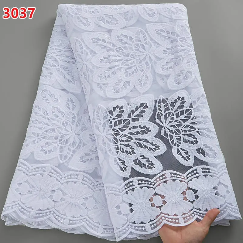 3037 Wholesale Newest White Nigerian Tulle Lace Fabrics Embroidery High Quality Cheap Net Lace Wedding Party Wedding Materials