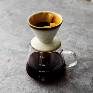 Na moda Artístico Estilo Nórdico Alta Borosilicato Gotejamento Handmade Vidro Coffee Pot Conjuntos Com Esmalte Reativo Filtro De Funil De Cerâmica