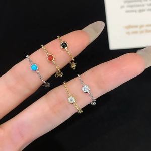 Bague en diamant réglable pour femme Ruyi Design de lunette en or massif 14 carats avec cornaline Onyx noir Turquoise Bijoux de chaîne uniques - Product Image 2