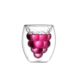 180ml 6oz การออกแบบสร้างสรรค์ผนังคู่แก้วองุ่นถ้วยรูปผลไม้ถ้วยแก้ว Borosilicate ทําด้วยมือแก้ว