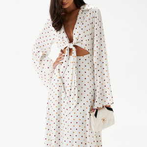 <span class=keywords><strong>Abito</strong></span> Estivo Chic a <span class=keywords><strong>Pois</strong></span> con Scollo a V e Linea ad A per Donna, Nuova Collezione a <span class=keywords><strong>Maniche</strong></span> <span class=keywords><strong>Lunghe</strong></span> - Product Image 4