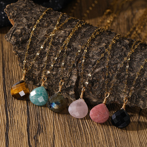 Collar con Colgante de Piedra Natural <span class=keywords><strong>en</strong></span> Forma de Lágrima, Delicado Amuleto de Gema <span class=keywords><strong>en</strong></span> Forma de Gota de Agua, Joyería Boho Hecha a Mano para Mujer, Uso Diario Informal - Product Image 1