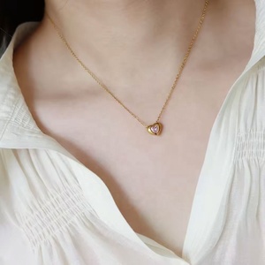 Custom Jewelry 18K Gold Plated Love Heart Pink Zirconia Pendant Dainty Necklace Stainless Steel Jewelry Wholesale - Product Image 3