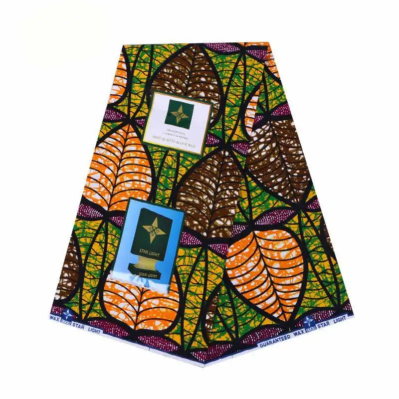 Tela de algodón con estampado de batik africano para mujer, ropa nacional africana con hoja verde, 6 yds, venta al por mayor