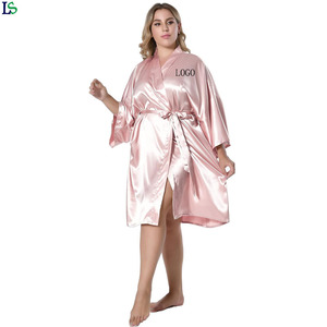 Kimono per festa di nozze in raso setoso abbigliamento da salotto salone Spa tessuto personalizzato Logo rosa abiti da donna Kimono cavalcato - Product Image 2