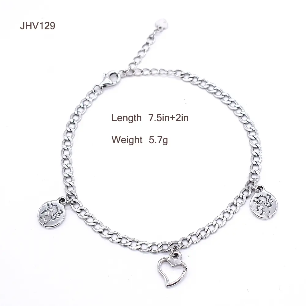 JHV129 925 silver jewelry bracelet Cuban chain heart Unicorn black silver jewellery bracelets