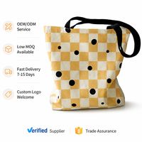Sac fourre-tout en toile jaune moutarde à pois noirs et à carreaux, sac à bandoulière grande capacité pour le shopping quotidien