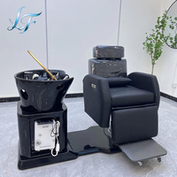 Fauteuil de massage et de shampoing moderne en cuir avec bac en acier inoxydable durable et repose-pieds réglable – Mobilier commercial pour salon de beauté