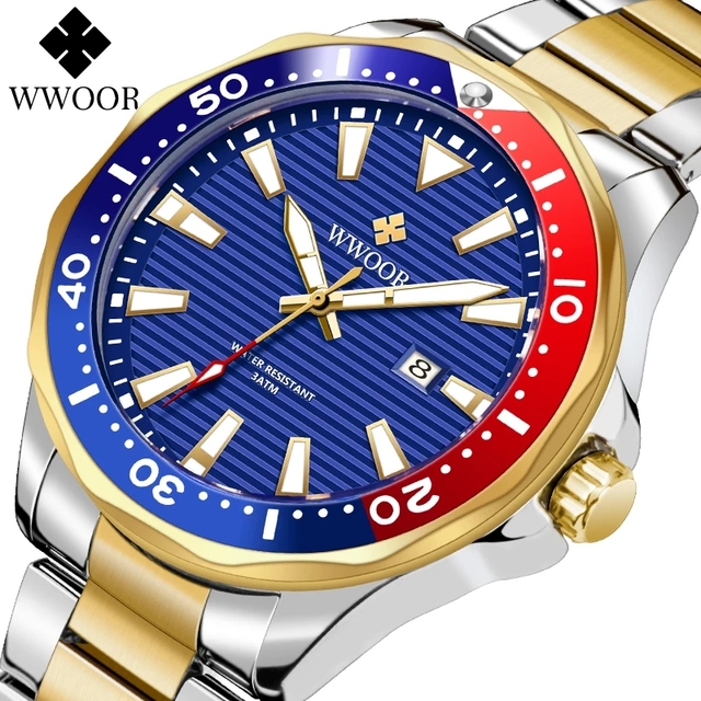 Wwoor 8847 45mm Dial Diameter Luxury Gold Watch Men's Sports Quartz 3ATM Life Waterproof Luminous Wristwatch Relogio Masculino