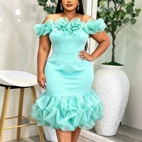 ADR051168 Robe moulante élégante sans bretelles à fleurs, vert menthe, robes de soirée longueur genou