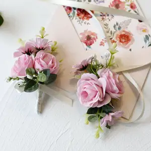 13*8cm Fleurs artificielles faites à la main Corsage Boutonnière Set Rose Case