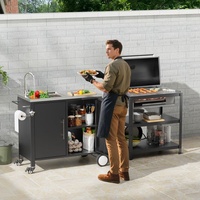 AJUNION Outdoor-Küchenwagen Grillwagen Aufbewahrungsschrank Edelstahl-Tischplatte Outdoor-Kochstation Grilltisch