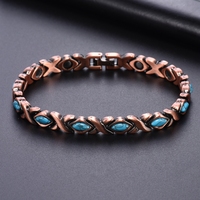 Bracelet magnétique en alliage de cuivre et turquoise, maillons X O, pierre antique, bijoux magnétiques pour la santé, hommes et femmes, vente en gros, personnalisé, OEM