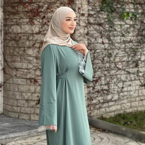 <span class=keywords><strong>Abbigliamento</strong></span> L-318 islamico abiti da donna modesti abiti da donna Abaya chiusi abiti musulmani Nida Dubai Abaya 2025 manica a fessura con pizzo - Product Image 3