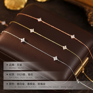 <span class=keywords><strong>Collana</strong></span> a catena in <span class=keywords><strong>argento</strong></span> Sterling 925 con ciondolo in zircone a quattro foglie da donna - Product Image 5