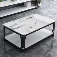 Table à thé rectangulaire en verre trempé et marbre pour la maison