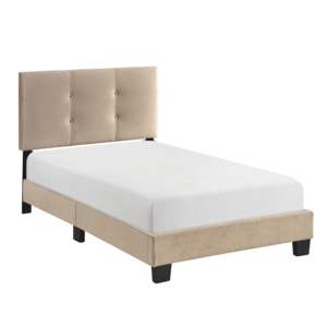 DB, 1 pieza, cama de plataforma doble tapizada de terciopelo marrón claro, cabecero de altura ajustable, botón, muebles de dormitorio de madera maciza con mechones - Product Image 4