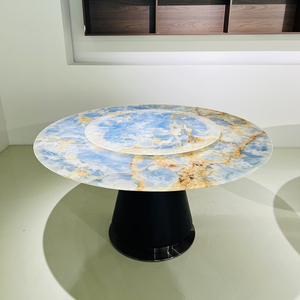 青とピンクの翡翠天然石モダンラウンドダイニングテーブル高級家庭用家具オニキス - Product Image 4