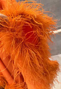 Vestido Holgado y Cómodo de Color Naranja Sólido con Cuello en V y Adorno de Plumas para Mujer, Modelo A10483, Elegante para Eventos Nocturnos - Product Image 4